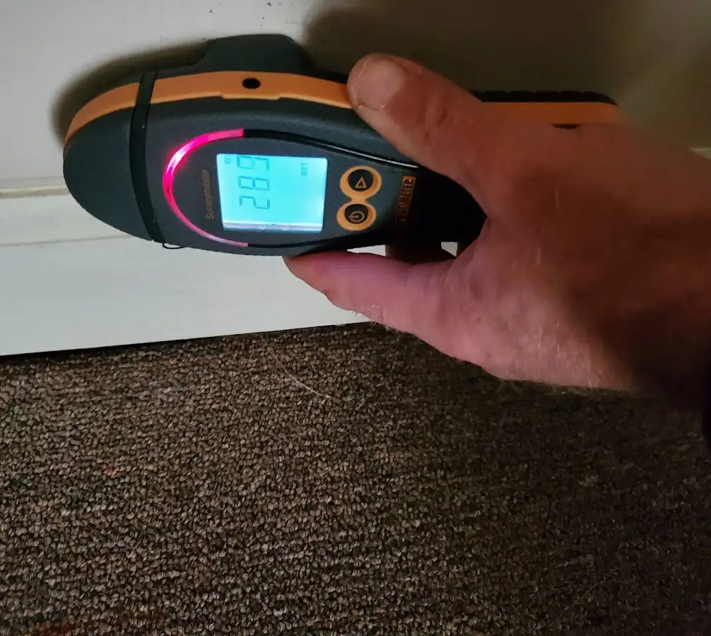 Moisture detection at baseboard during Burst Pipe Cleanup in Preston
